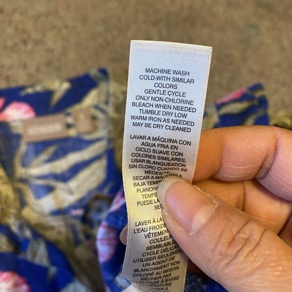 Chico's Linen Women Button Front Shirt Jacket Top Sz 3/XL Floral Blue Pocket - Picture 5 of 9